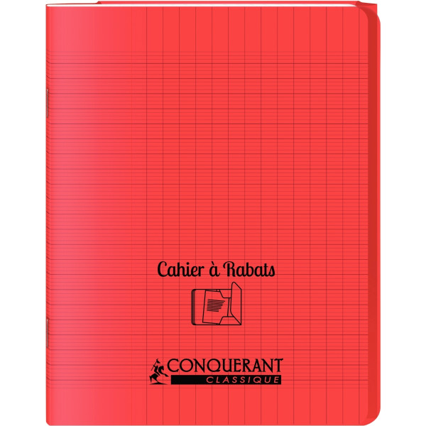 Piqûre 48 pages avec 2 rabats, format 17x22 cm, seyès 90g, couverture polypropylène rouge
