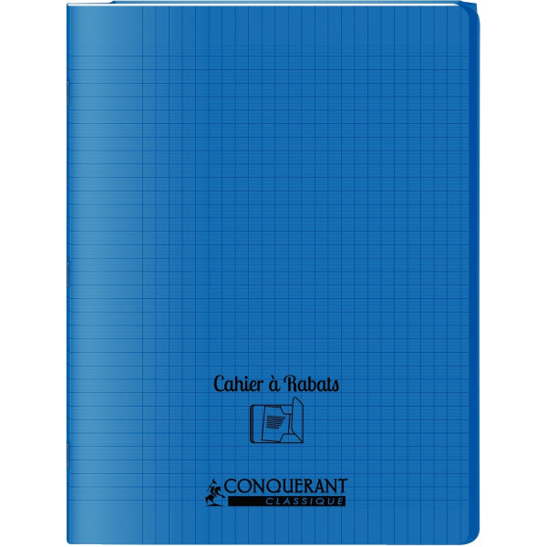 Piqûre 48 pages avec 2 rabats, format 24x32 cm, seyès 90g, couverture polypropylène bleu