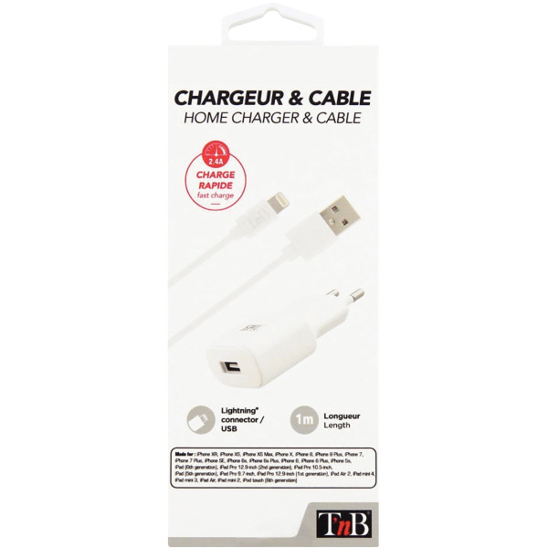 Chargeur secteur avec cordon USB-A vers Lightning