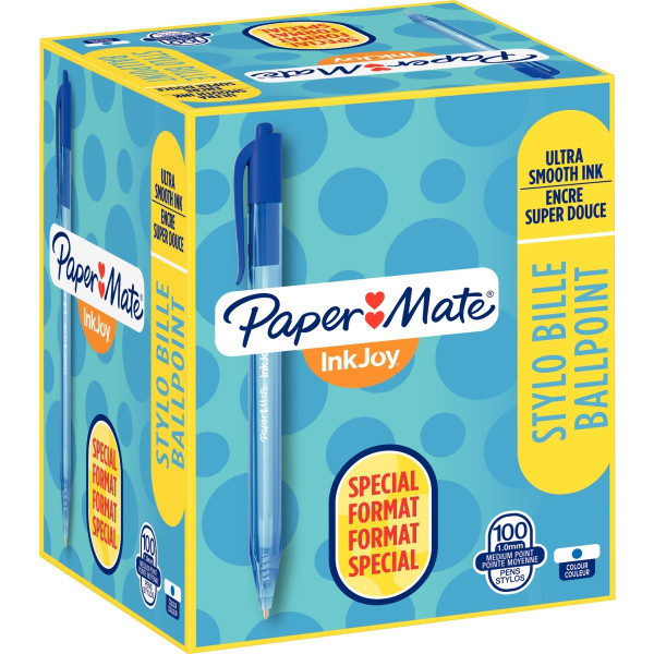 Boîte de 100 stylos Inkjoy 100 rétractable bleus dont 20 gratuits