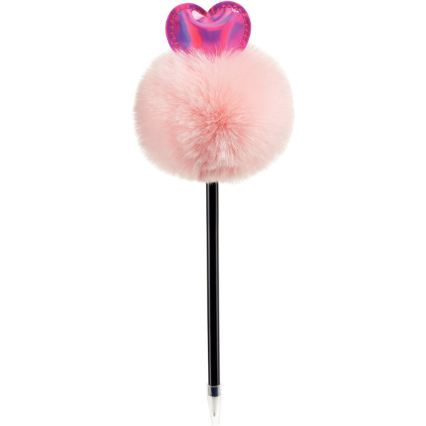 Stylo pompon cœur rose/noir
