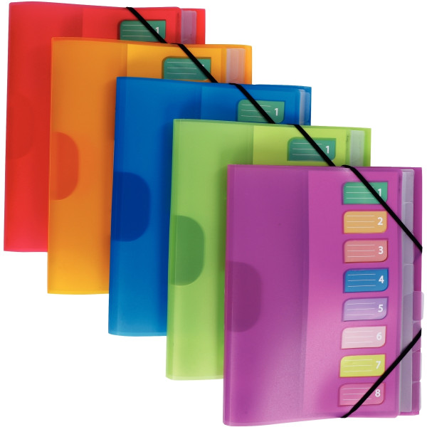 Trieur en polypropylène 3 rabats + élastiques COLOR FRESH 8 compartiments, coloris assortis