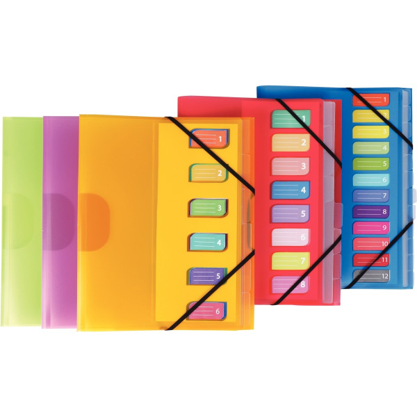 Trieur en polypropylène 3 rabats + élastiques COLOR FRESH 8 compartiments, coloris assortis