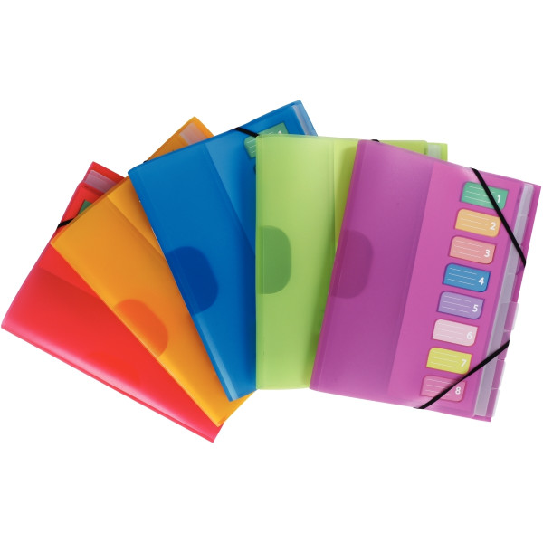 Trieur en polypropylène 3 rabats + élastiques COLOR FRESH 8 compartiments, coloris assortis