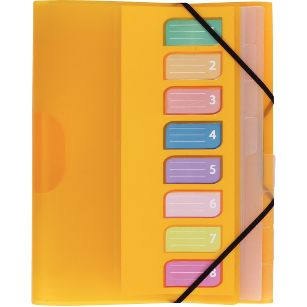 Trieur en polypropylène 3 rabats + élastiques COLOR FRESH 8 compartiments, coloris assortis
