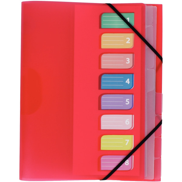 Trieur en polypropylène 3 rabats + élastiques COLOR FRESH 8 compartiments, coloris assortis
