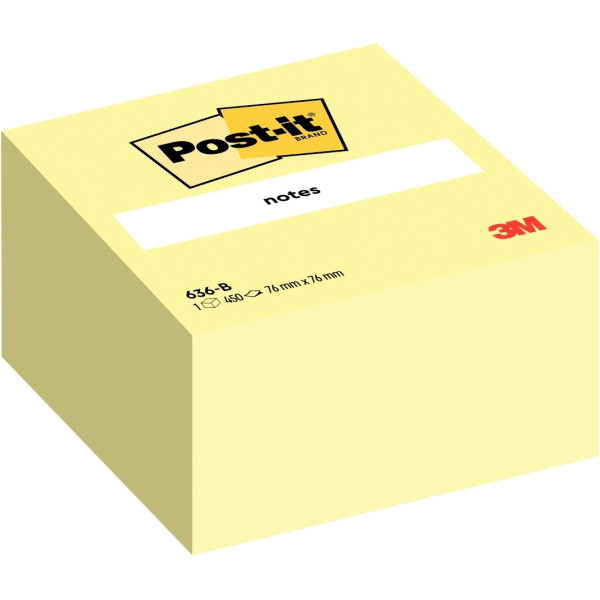Cube de 450 feuilles de notes post-it repositionnable 76 x 76 mm coloris jaune