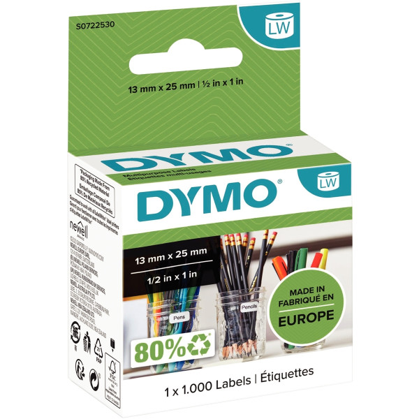 Boite de 1 rouleau de 1000 étiquettes 25 x 12mm multi-usage adhésif semi-permanent
