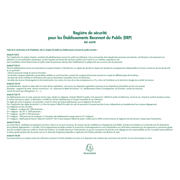 Registre de Sécurité pour les ERP (Établissements Recevant du Public)