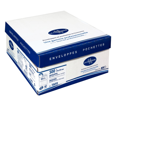 Boîte de 500 enveloppes blanches format C6 114x162 90g/m² bande de protection