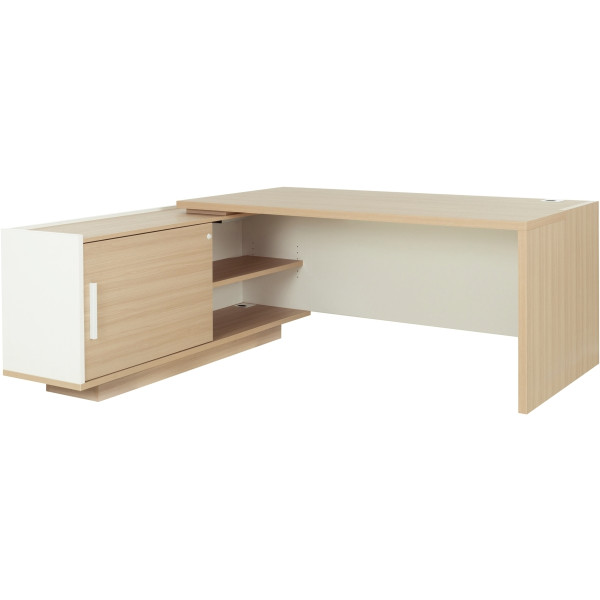 Bureau retour gauche L200/218xH75xP90/180cm avec rangements chêne structuré/blanc BRABANT