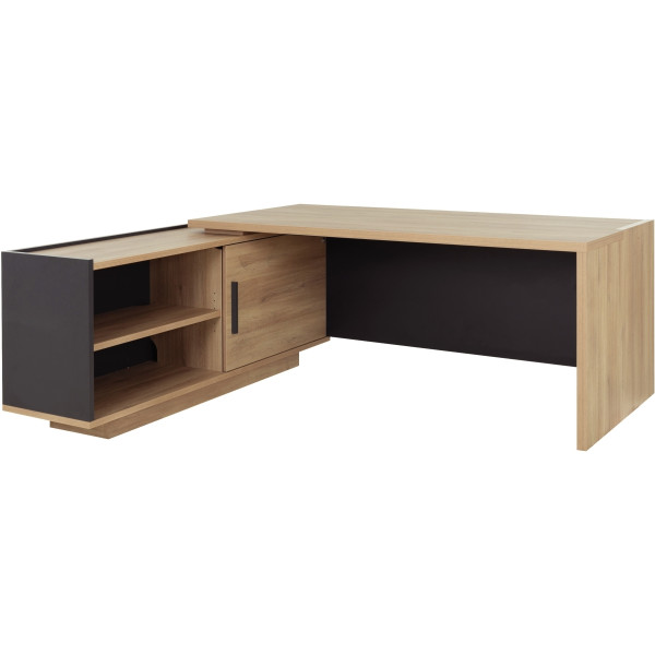 Bureau retour gauche L200/218xH75xP90/180cm avec rangements chêne du bocage/anthracite BRABANT