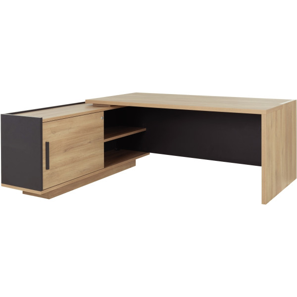 Bureau retour gauche L200/218xH75xP90/180cm avec rangements chêne du bocage/anthracite BRABANT