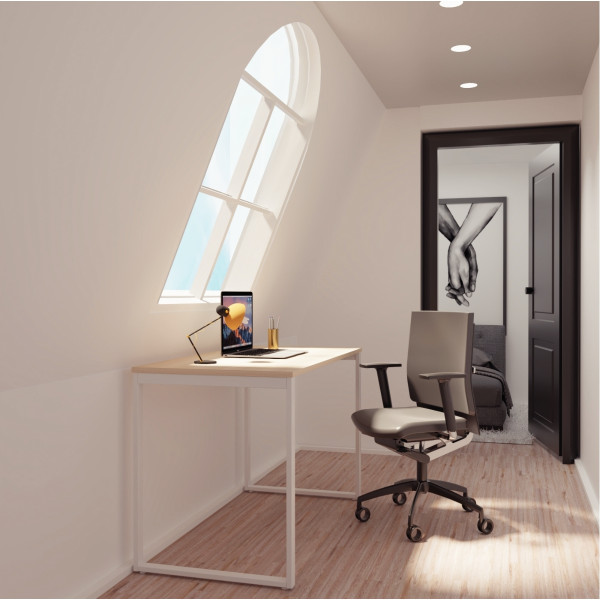 Bureau modulable plateau chêne/piètement blanc