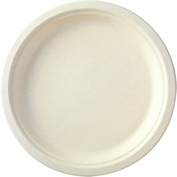 Paquet de 50 assiettes en fibres de cannes diamètre 26cm blanches