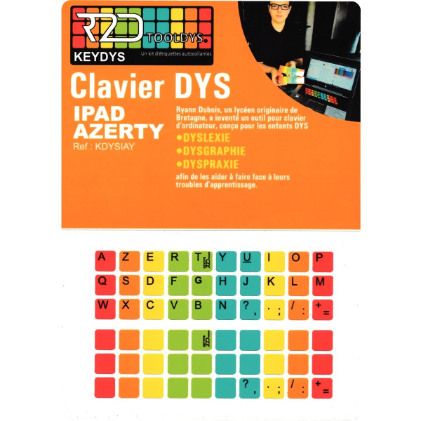 Kit d'étiquettes pour clavier AZERTY IPad pour personnes à troubles DYS