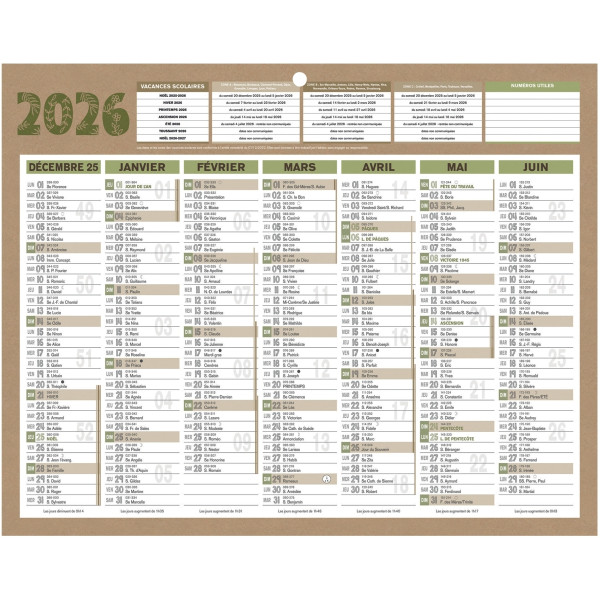 Calendrier semestriel 7 mois par face Natura 21x26,5cm