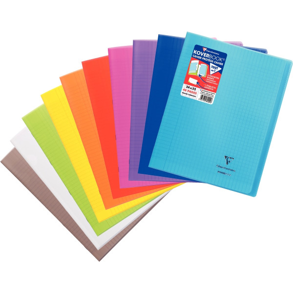 Piqûre 48 pages KOVERBOOK, format 24x32 cm, seyès 90g, couverture polypropylène coloris assortis