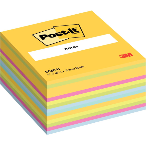 Cube de 450 feuilles de notes post-it repositionnables 76 x 76 mm couleurs assorties