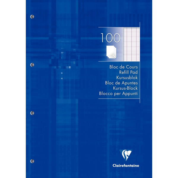 Bloc de cours CLAIREFONTAINE 200 pages perforées, format A4, papier seyès blanc 90g