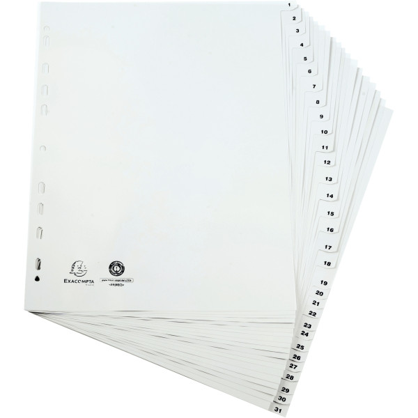 Jeu de 31 intercalaires numériques en polypropylène gris recyclé, format A4+