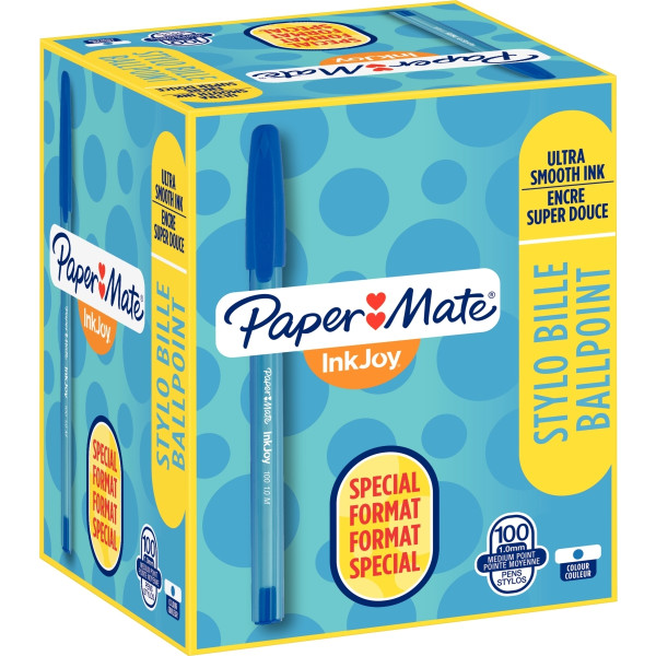 Boîte de 100 stylos bille Inkjoy 100 bleus dont 20 gratuits