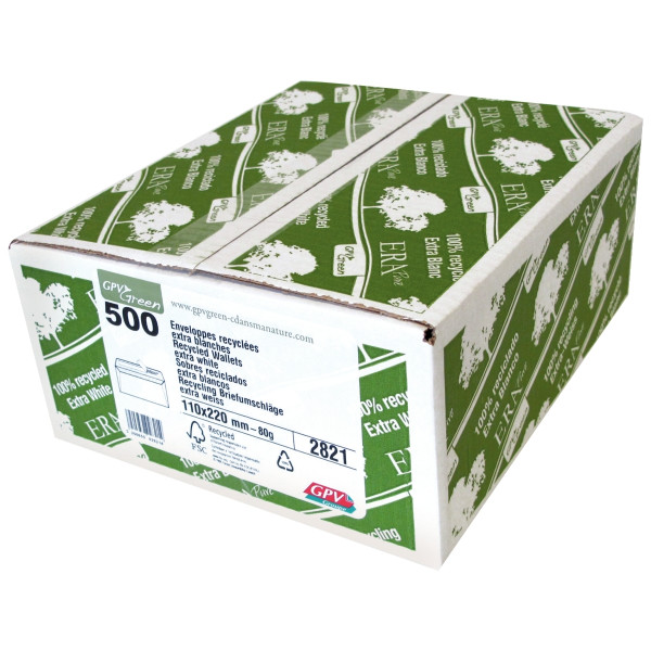 Boite de 500 enveloppes blanches recyclées DL 110x220 80 g/m² bande de protection