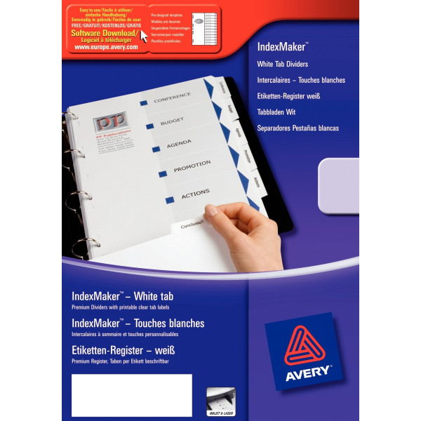 Jeu de 12 intercalaires personnalisables Index Maker en carte format A4