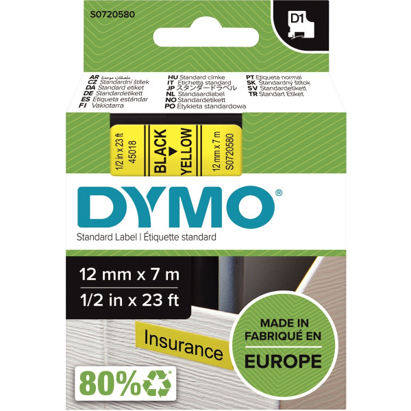 Recharge DYMO D1 12 mm x 7 m noir et jaune