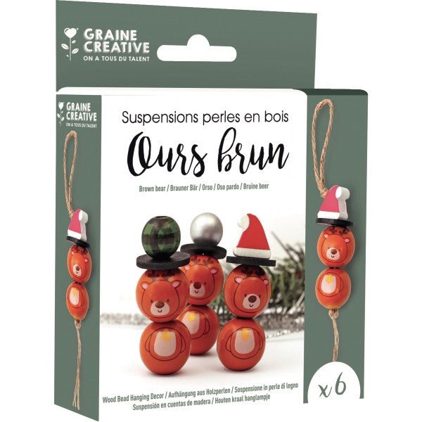 Kit de 6 suspensions perles Ours brun