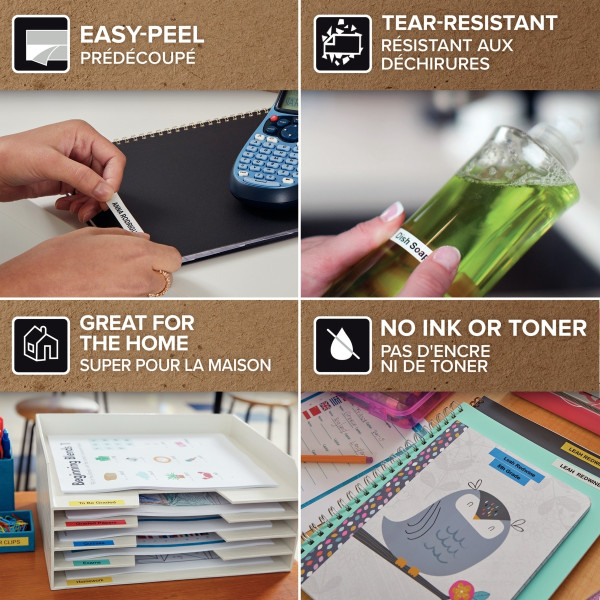 Recharge lettre textile 12 mm x 2 m noir sur blanc