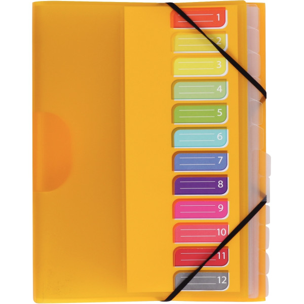 Trieur en polypropylène 3 rabats + élastiques COLOR FRESH 12 compartiments, coloris assortis