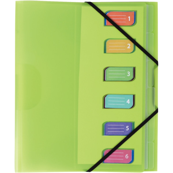 Trieur en polypropylène 3 rabats + élastiques COLOR FRESH 6 compartiments, coloris assortis