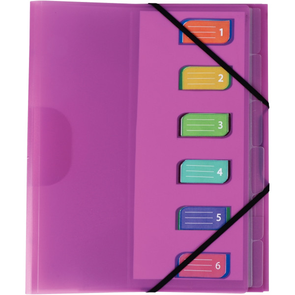 Trieur en polypropylène 3 rabats + élastiques COLOR FRESH 6 compartiments, coloris assortis