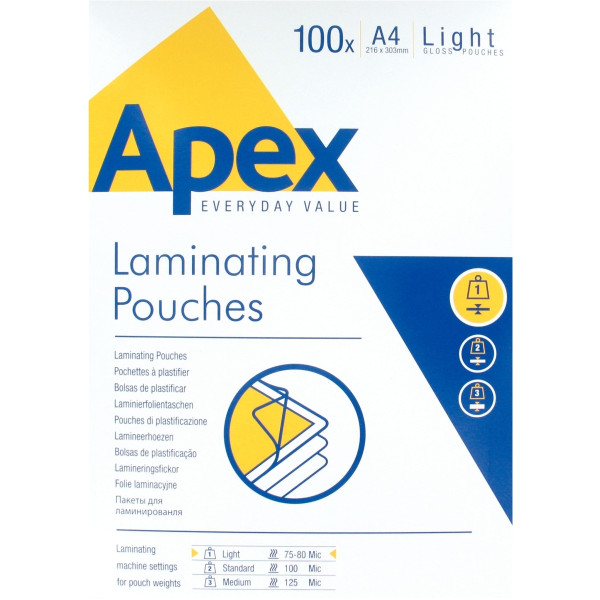 Boite de 100 pochettes à plastifier format 216x303mm pour document A4 ép 75/80µ