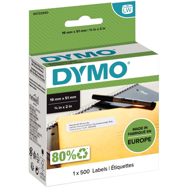 Boite de 1 rouleau de 500 étiquettes 19 x 51 mm multi-usage adhésif semi-permanent