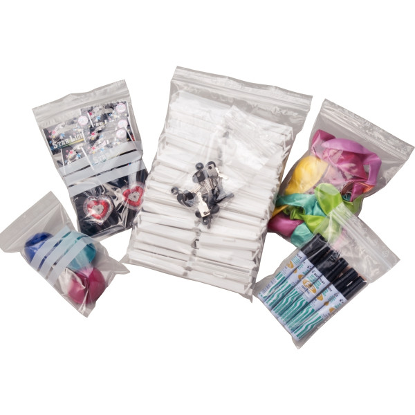 Carton de 1000 sachets ZIP 100x150mm  transparent/bandes blanches