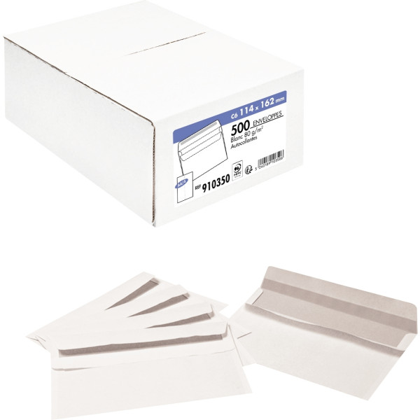 Boite de 500 enveloppes blanches 114x162mm 80g autocollante