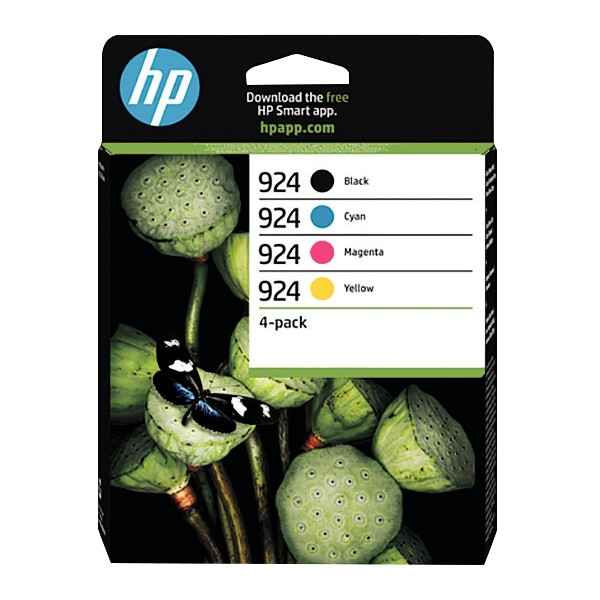 HP 924 pack de 4 cartouches d'encre noire, cyan, magenta et jaune authentiques (6C3Z1NE)